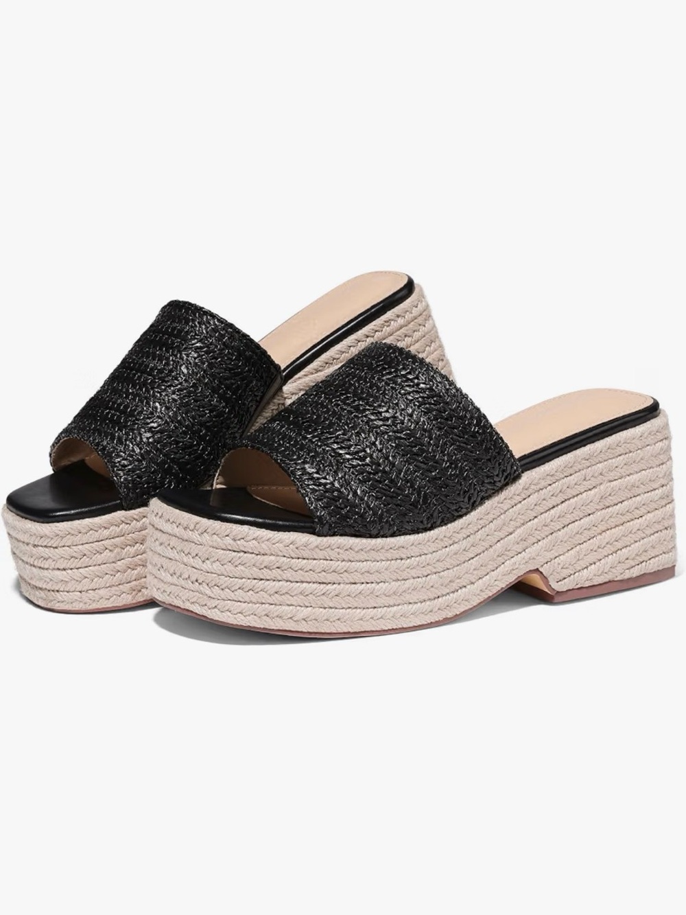 Amazon Black Raffia Slide Sandals with Natural Espadrille Platform